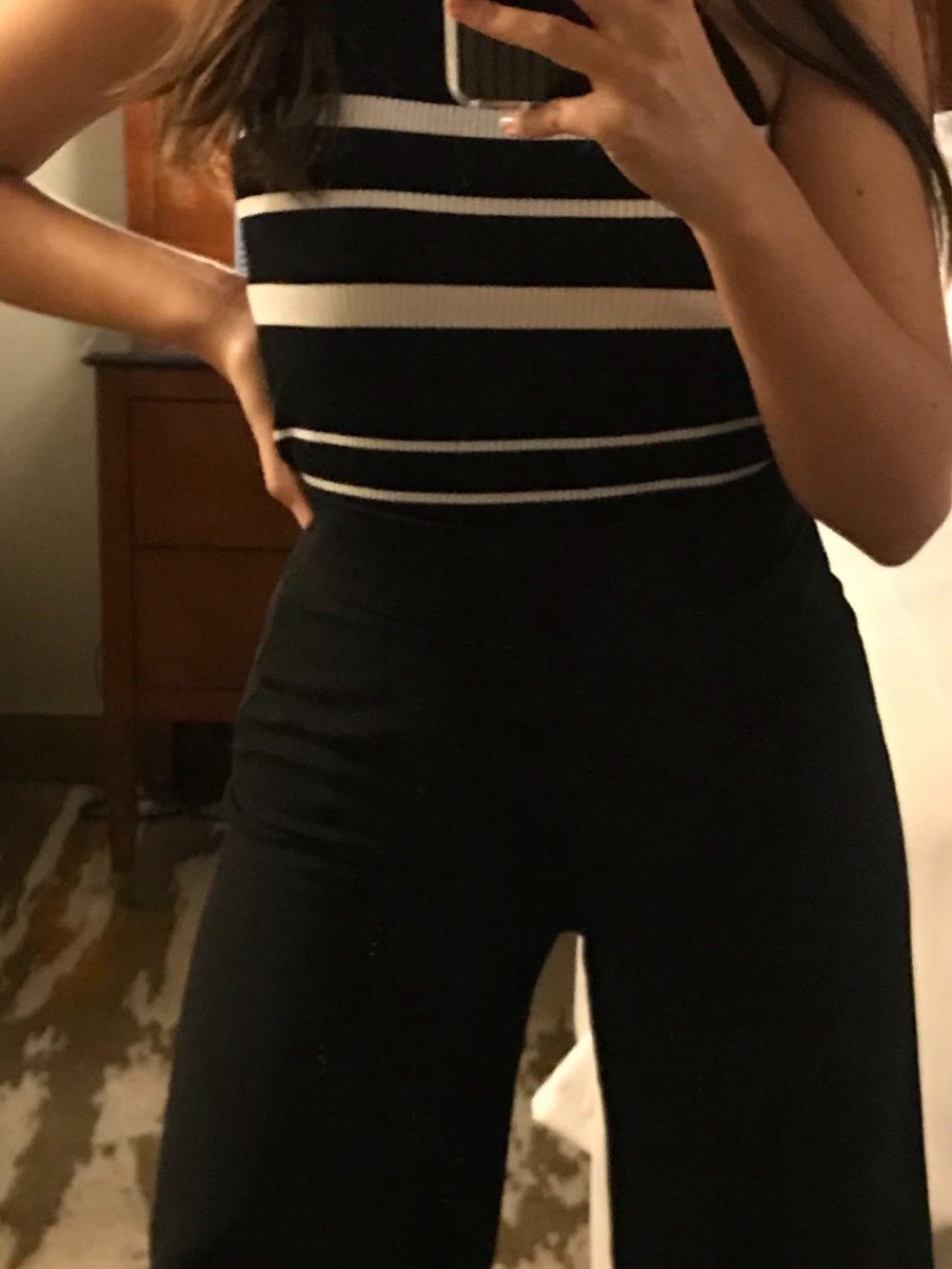 Black & White Striped Sleeveless Turtleneck Top